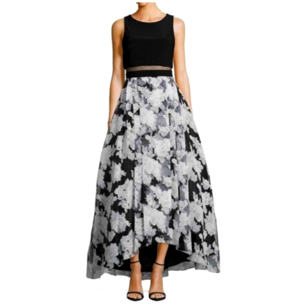 EUC Betsey and Adam Illusion Popover Floral-Print Gown